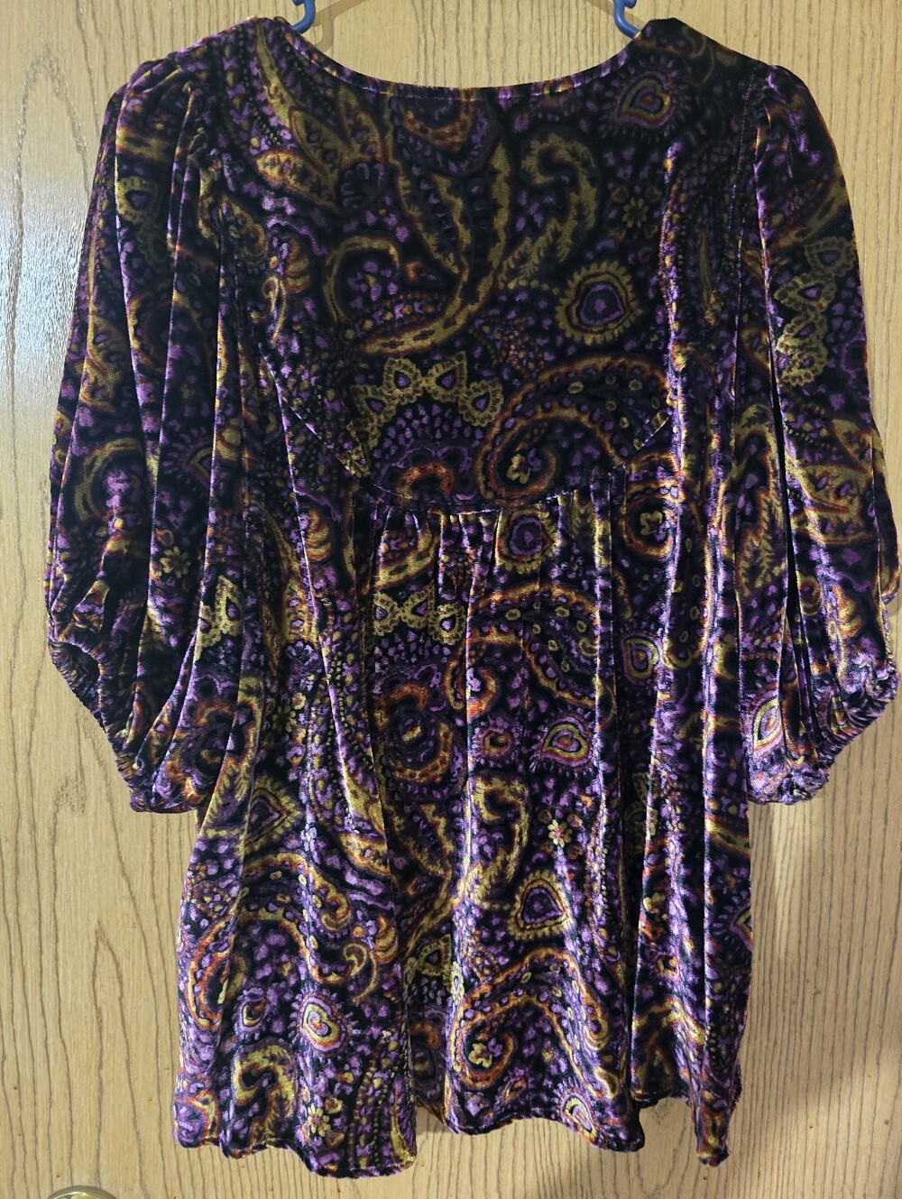 Anthropologie Velvet Paisley Button-Front Dress in Purple & Gold - Picture 3 of 3